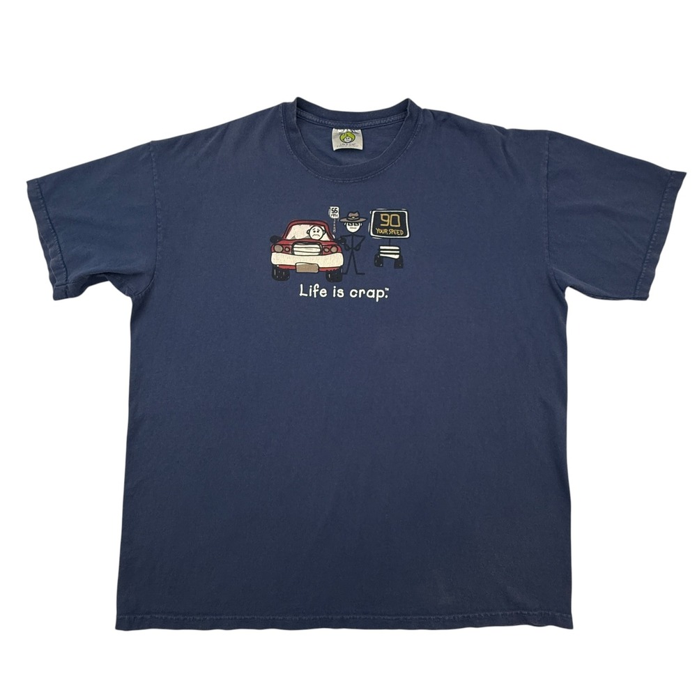 Life Is Crap T Shirt Mens Extra Large Navy Blue Graphic Speeding Ticket Humorous